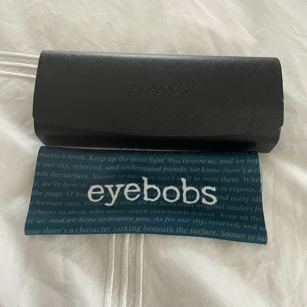 Eyebobs Black Glasses Hard Case with Blue Cloth